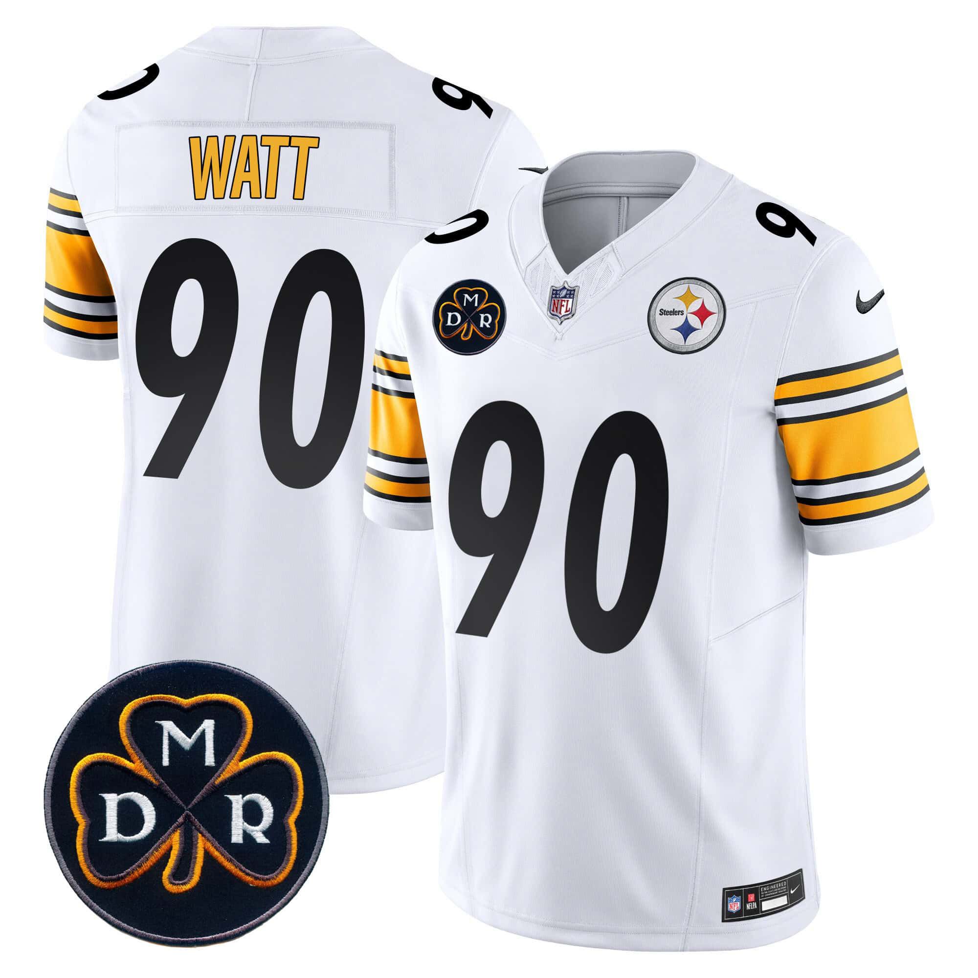 Men Pittsburgh Steelers 90 Watt White 2024 Nike DMR Patch Vapor Limited NFL Jersey